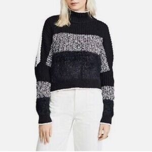Free People Sunbrite Color Block Mock Neck Chunky Sweater Size S